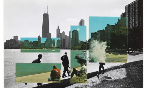 シカゴ北岸の海岸線のモノクロ写真 