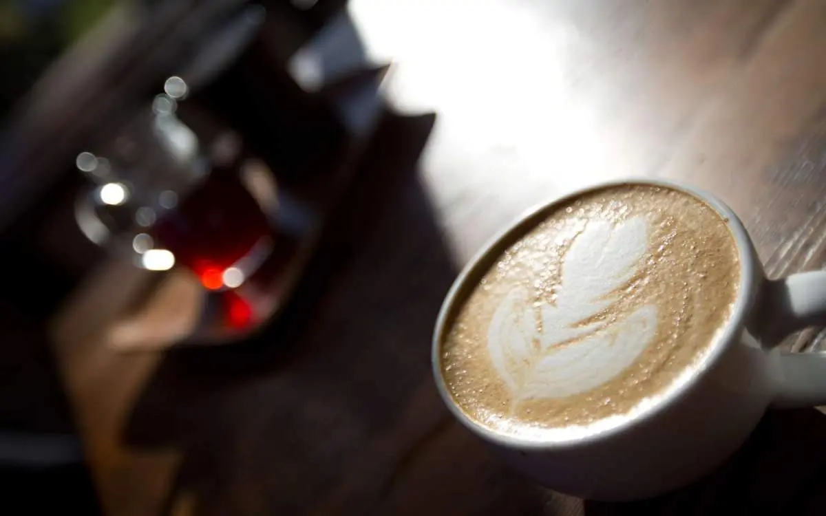 ミルクの泡から完璧な葉っぱの形のラテアートが描かれた一杯のコーヒー