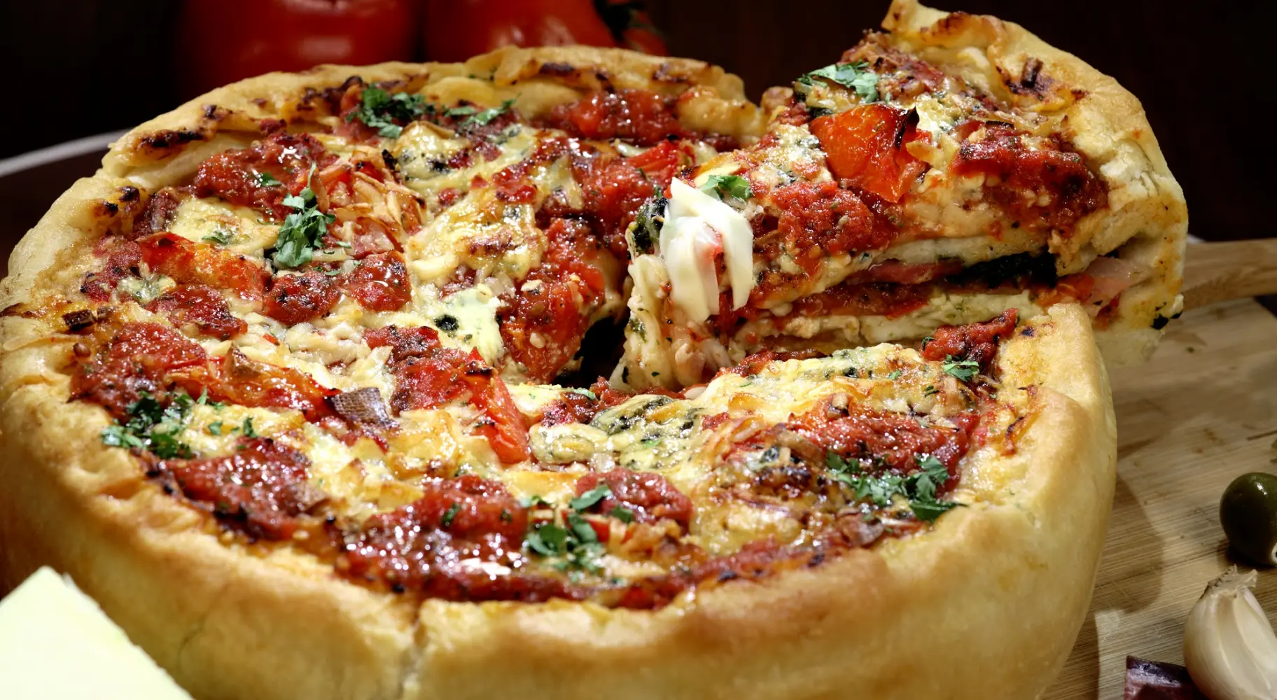 ディープディッシュピザのスライス