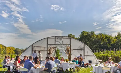 大きなテントと外の人々